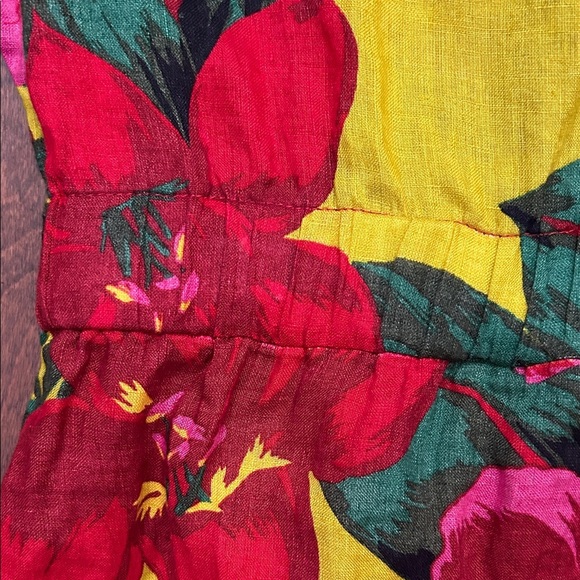 Zara Vibrant Chartreuse Hibiscus Floral Linen Mini Dress, Size XS - Picture 14 of 16